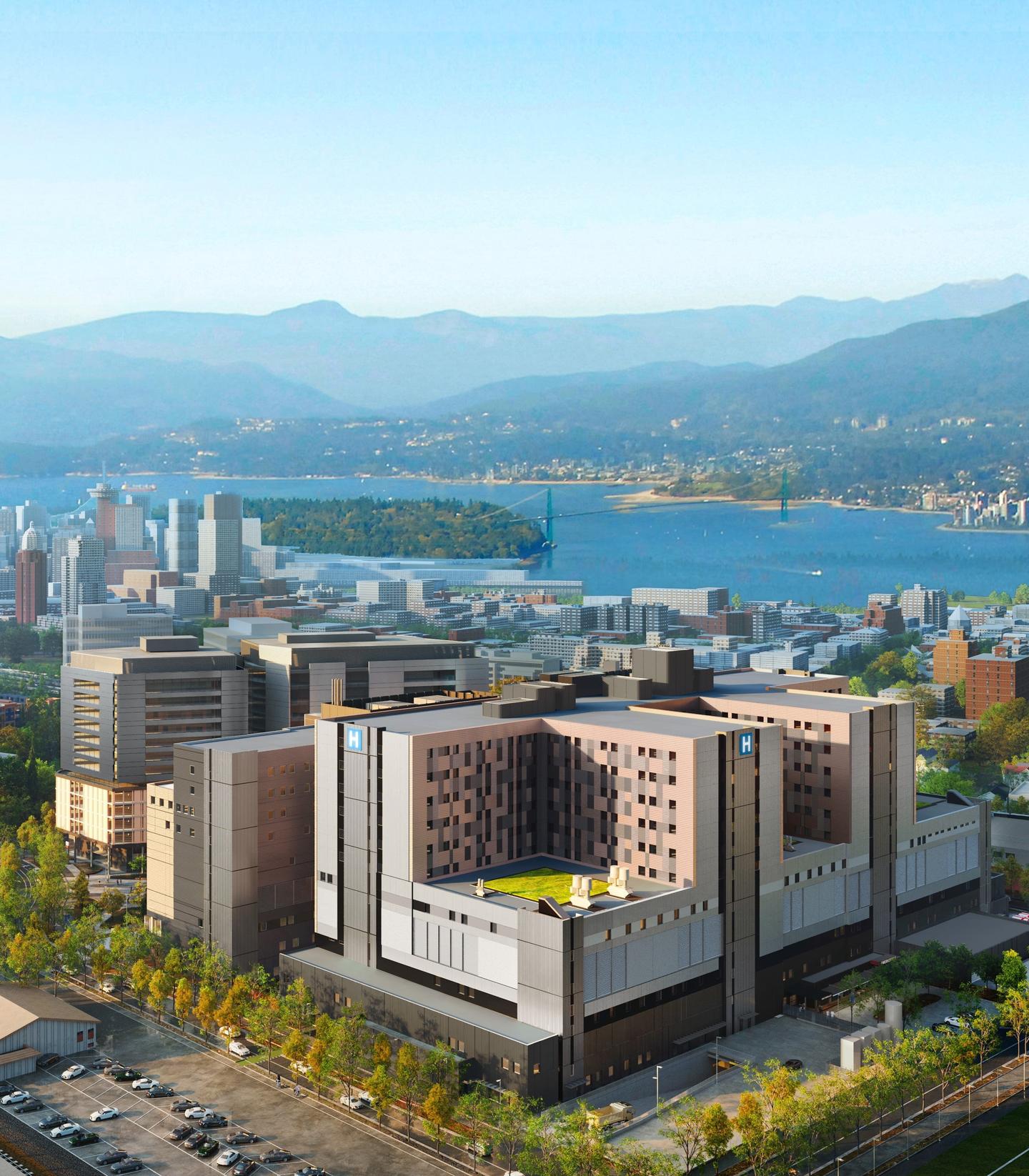 Rendering showing the exterior southeast view of the new St. Paul's Hospital