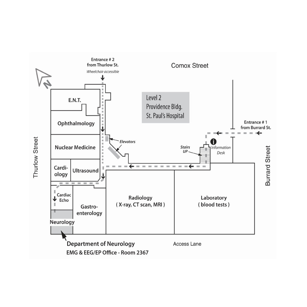 A map of the location for the Carpal Tunnel Plus Clinic at St. Paul's Hospital