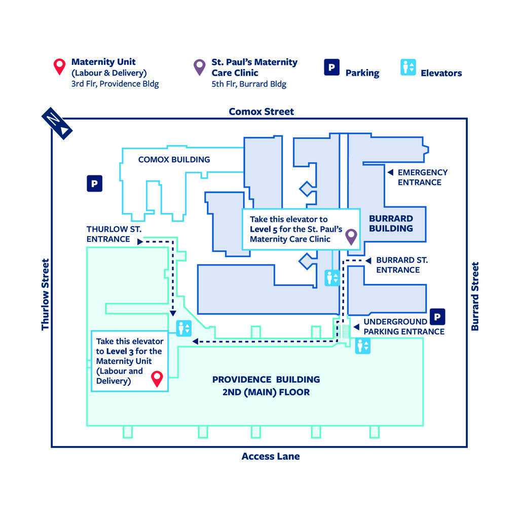 Map to the Maternity Centre at St Paul's Hospital